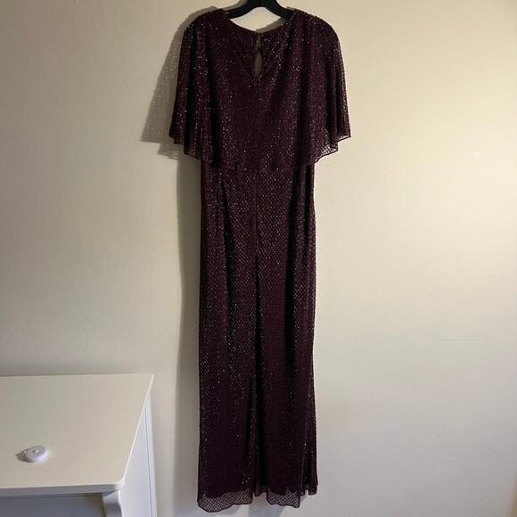 Mac Duggal Sequin Cape Sleeve Gown Amethyst maxi dress size 14 D1 - Picture 6 of 6